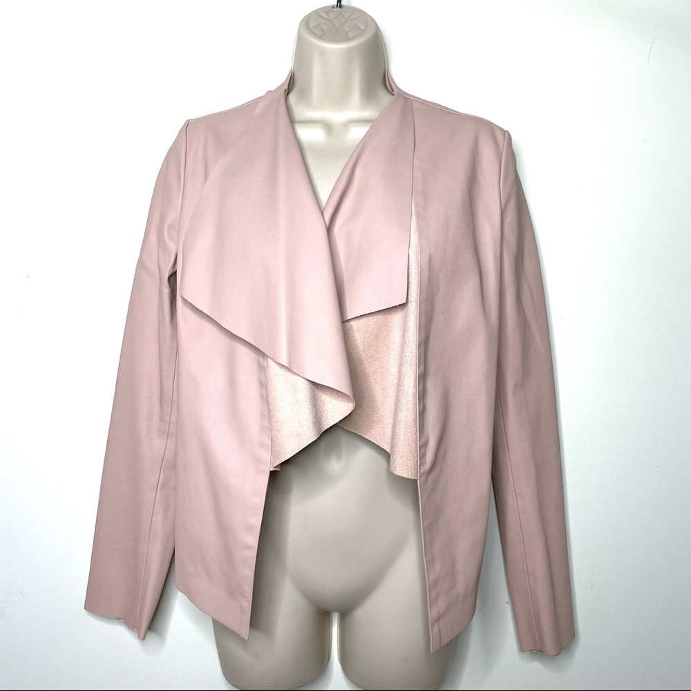 Zara Basic Drape Open Front Jacket Faux Leather S… - image 1